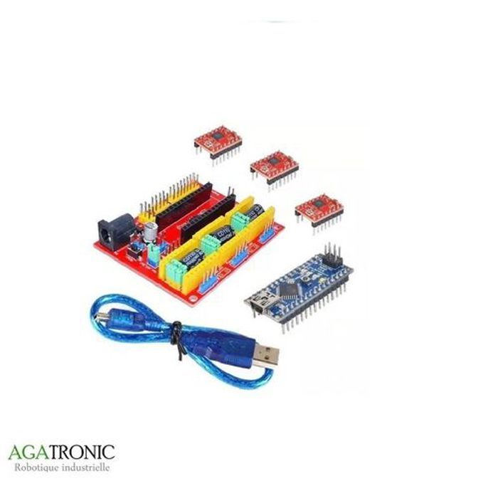 AGATRONIC Kit Cnc Shield Arduino Nano + Nano + 3 Driver A4988 + Cable