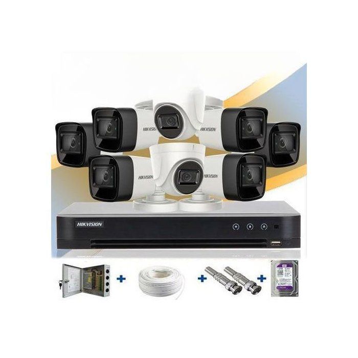Hikvision Pack Caméras de Surveillance Complet de 4 cameras de A à Z de 5MP Jour/Nuit