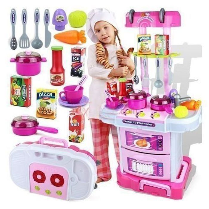 Jouet de Cuisine - Little Chef - Ensemble 3 en 1 - 43 accessoires - Plaque interactive - Évier intégré