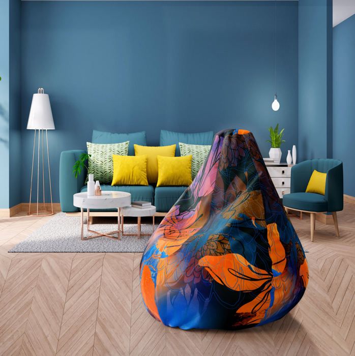 POUF - MARQUE Inconnue - Imprimé - Orange et Bleu - Microbille - 1 place