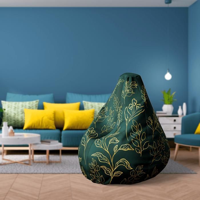 Pouf - Imprimé - Vert et Doré - Simili - Microbille - 1 place