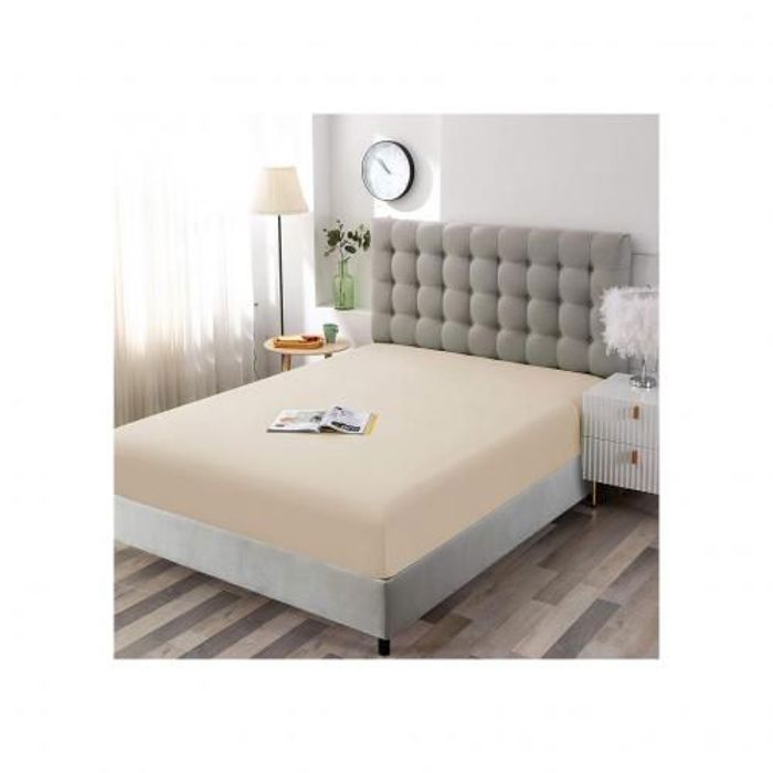 Drap Housse - DWIRTY - Beige - Antiallergique - 140x200 - Tissu Naturel