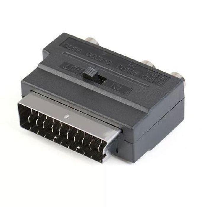 Scart Adaptor AV Block To 3 R.C.A Phono Composite S-Video With In/Out Switch