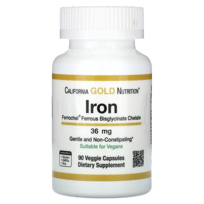Iron Ferrochel Fer (bisglycinate) 36 mg 90 capsules végétariennes