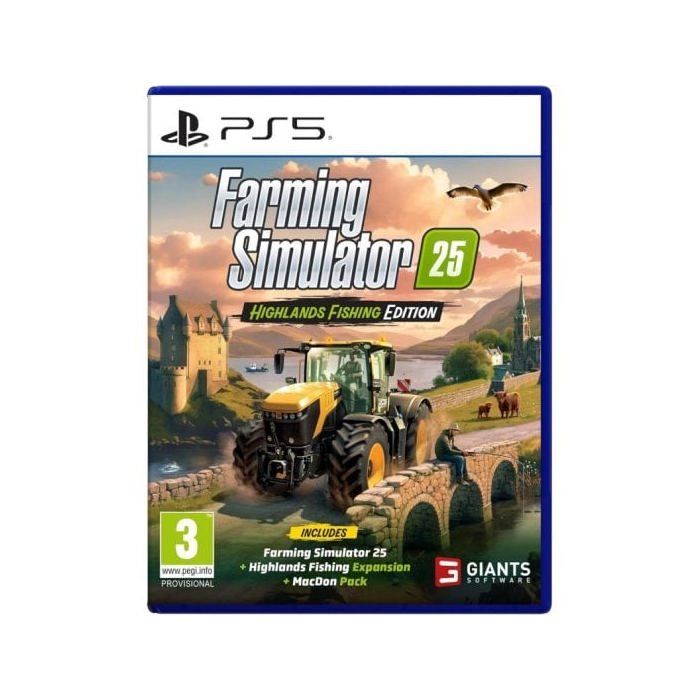 PS5-spel Farming Simulator 25 Highlands Fishing Edition flerspråkig 4 kartor 150 märken