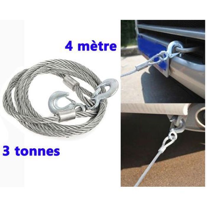 Corde de remorquage d'urgence avec crochet, 4m, 3 tonne