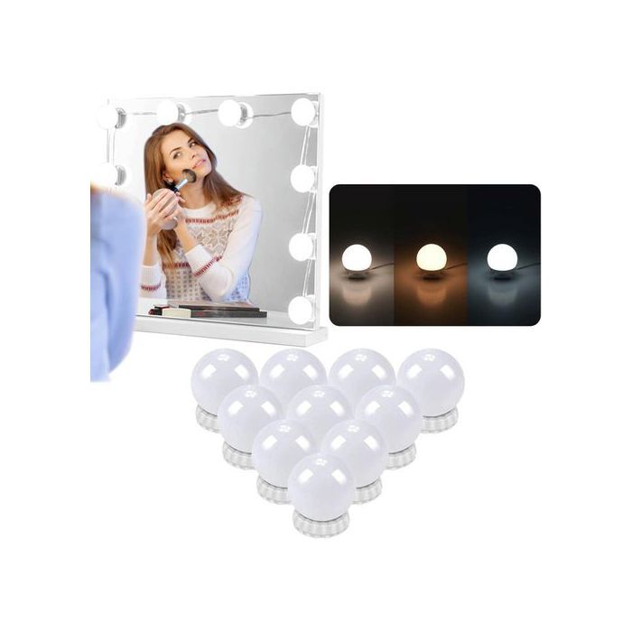 Lampe De Miroir Led Avec 10 Ampoules à Intensité Variable Pour Coiffeuse, 3 Couleurs avec Câble Usb