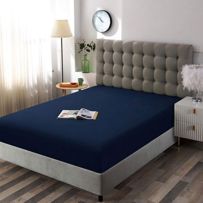 Drap Housse - DWIRTY - Bleu Nuit - 180x200 cm - Antiallergique - Coton Naturel