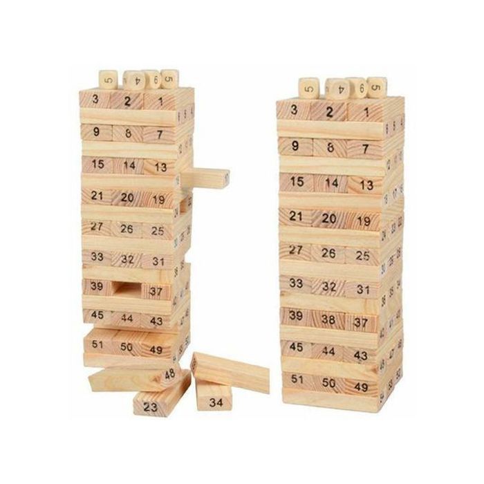 Pack 2 Tours Jenga avec Dés de jeu en bois : un jeu de famille par excellence
