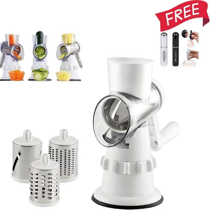 Trancheuse Fruits et Legumes 3 Tambours + 2 Mini Vaporisateurs Parfum Rechargeables Noir
