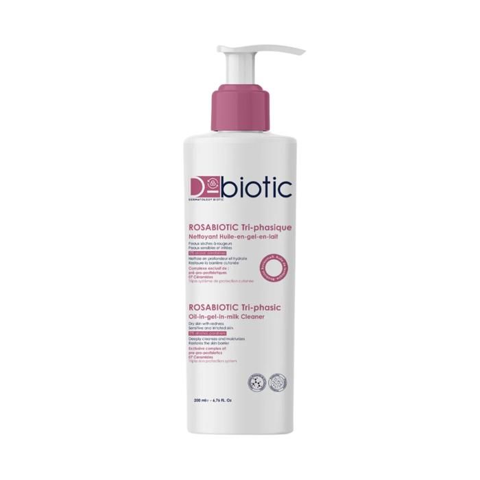 Nettoyant Visage - D-BIOTIC - Rosabiotic Tri-Phasique - 200Ml - Hypoallergénique - Gel en Lait