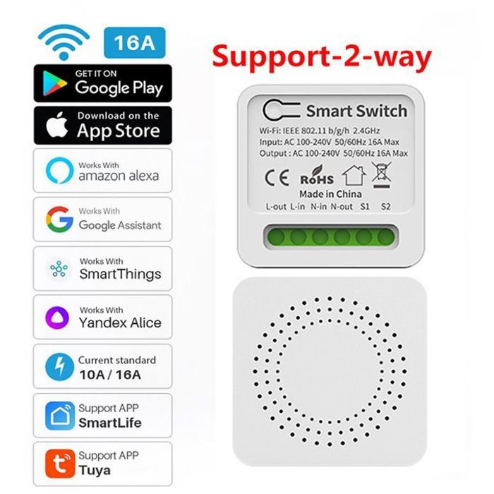 disjoncteur intelligent Wi-Fi,contrôle de la vie, prise en charge d'Alexa et de Google Home,16A