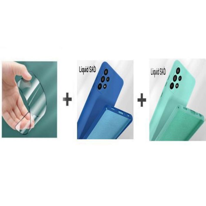 Coque et protection d'écran - GÉNÉRIQUE - Samsung A52 - Silicone Souple - Bleu et Vert - Résistant aux chocs