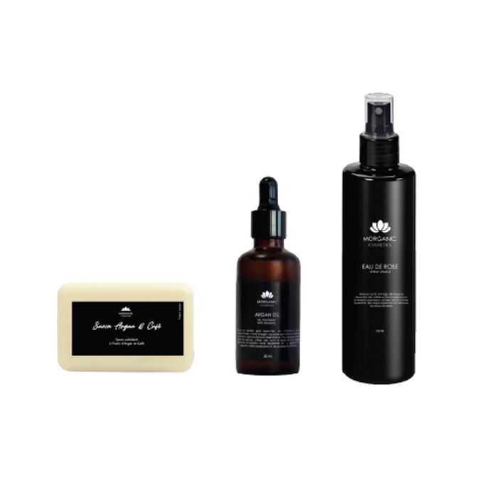 Coffret de soins - Trio Fresh Skin - Eau de rose - Huile d'argan Bio - Savon Exfoliant au café