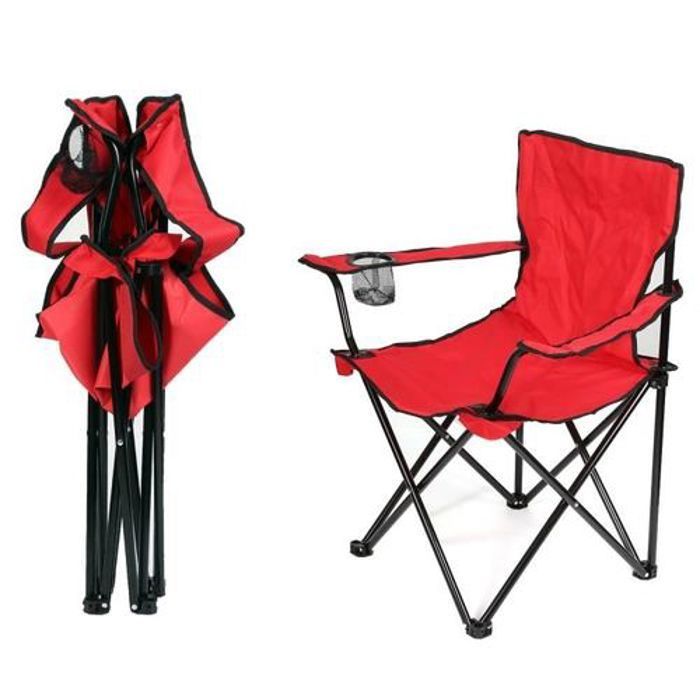Universal Chaise Fauteuil de Plage Camping Pliable Rouge avec Porte-Boisson et Sac de Transport