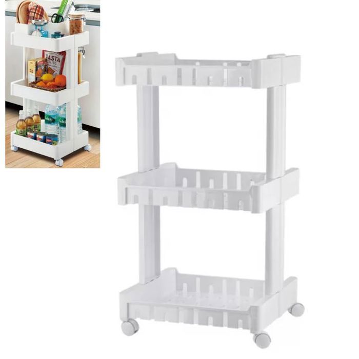 Etagère carrée à roues 3 niveaux en plastique