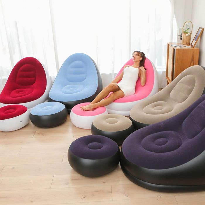 Ensemble de canapé-lit de salon 2 en 1, fauteuil inclinable gonflable et pliable, flocage paresseux