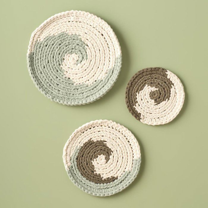 Ornement mural - BELLA MAISON - Macramé - 3 pièces - Vert - 31/24/18 cm