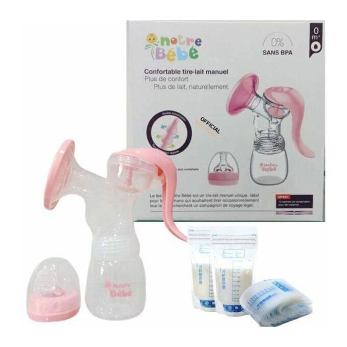 Notre bébé Tire-lait Notrebébé confortable Manuel+ Biberon+10 sachets de conservation lait maternel