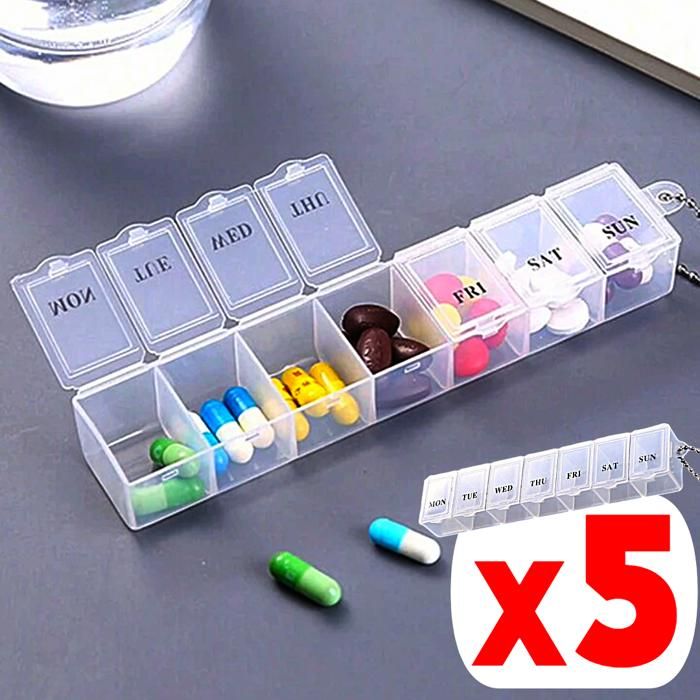 5 Boites à médicaments Semainier Pilulier quotidien Distributeur de Médicaments pour Pilule Capsule hebdomadaire 7 jours