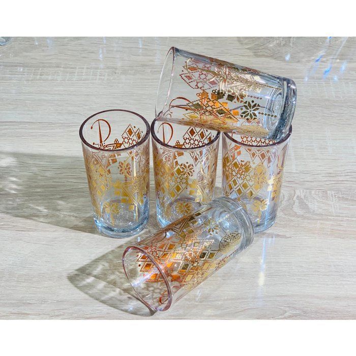Verres à thé  - Ensemble de 12 - Détail doré - Transparent - Compatible lave-vaisselle