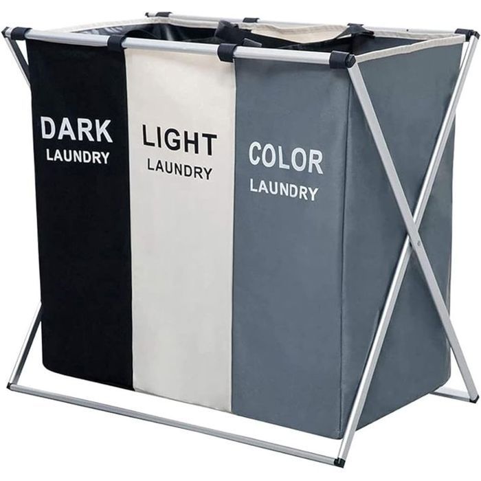 Panier a Linge 3 Sections Juzi – Grande Capacité, Pliable et Imperméable