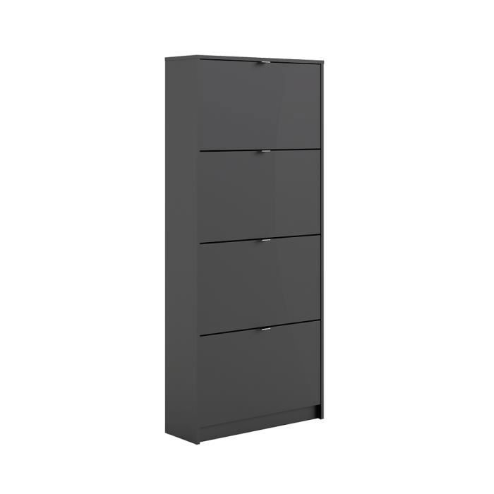 Meuble à chaussures - GENERIC - 4 portes basculantes - 2 étagères - Gris - Mat