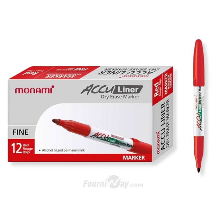 Boite de 12 Marqueurs Effaçable Monami Accu ROUGE