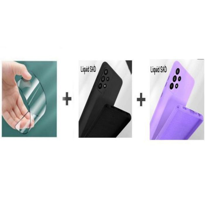 Coque et protection d'écran - GÉNÉRIQUE - Samsung A33 - Silicone Souple - Noir et Mauve - Protection Complète
