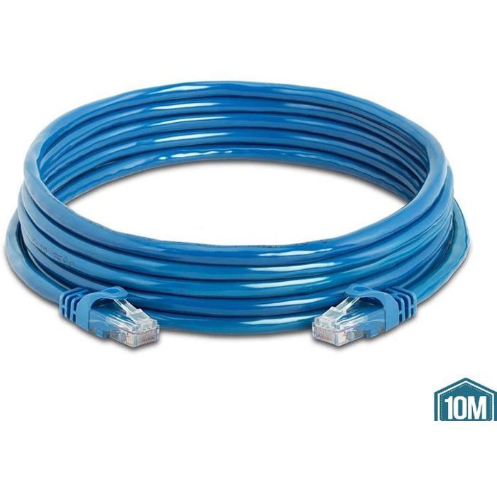 Cable reseau bleu ethernet RJ45 10M connexion internet Box, TV, PC, routeur, switch, consoles