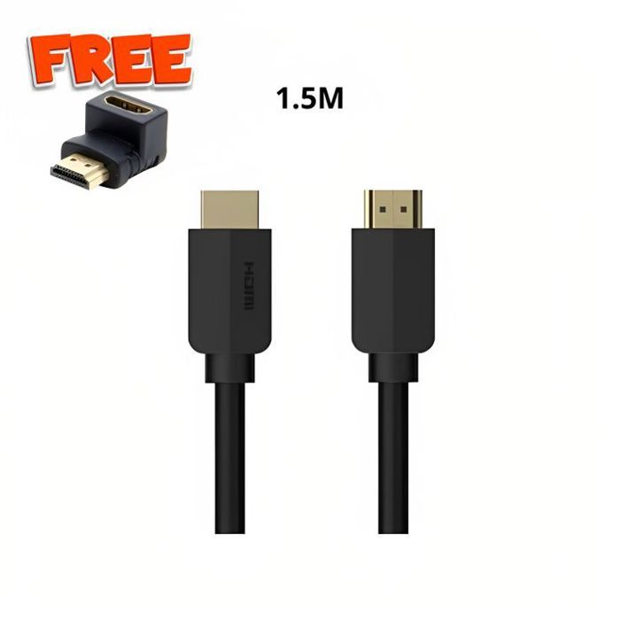 Cable HDMI 1,5M, HAUTE VITESSE avec Ethernet + Deux Adaptateur HDMI Male / Femelle GRATUIT