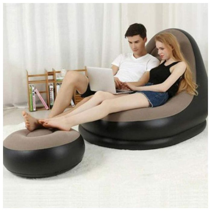 FAUTEUIL Chaise Longue Gonflable Portable avec Pouf - Canapé Pliable pour Salon, Jardin, Camping et Extérieur