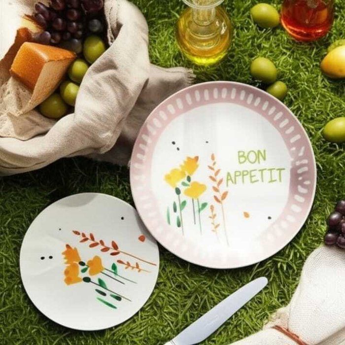 Assiettes en porcelaine - Imprimées - 19cm et 25cm - Compatible lave-vaisselle - Design moderne