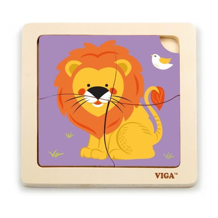 Viga Toys puzzle en bois puzzle lion 15 cm 4 pièces multicolore
