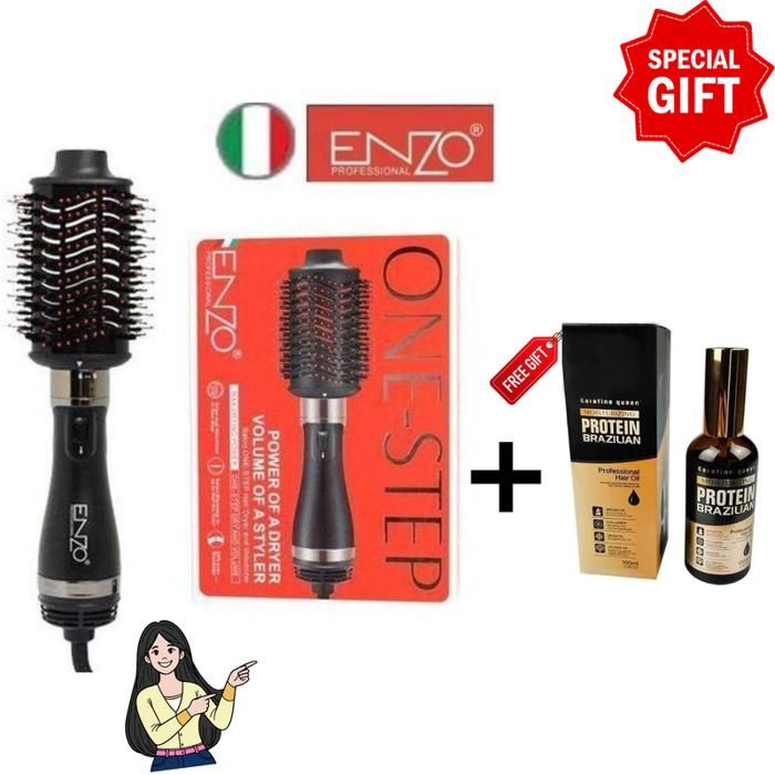Pack Brosse One Step Original et Huile Protein Brazilian Keratin Queen Gratuite Pour Cheveux