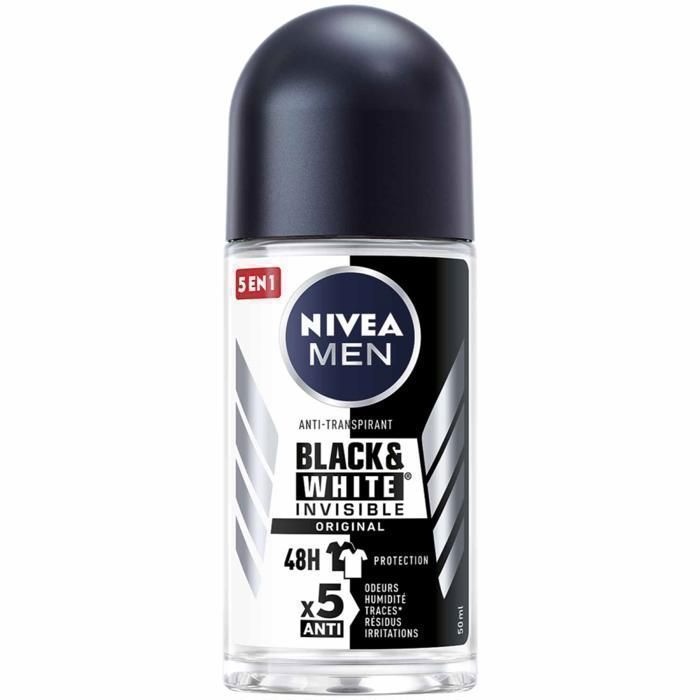 Déodorant - NIVEA MEN - Black & White Original - Roll-on 50ml - Sans alcool - Parfum masculin