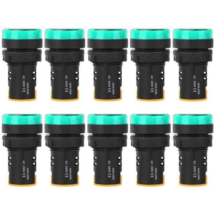 Tosun 10Pcs Voyant Led Lumineux Vert 220V Ad16-22D/S(vert)