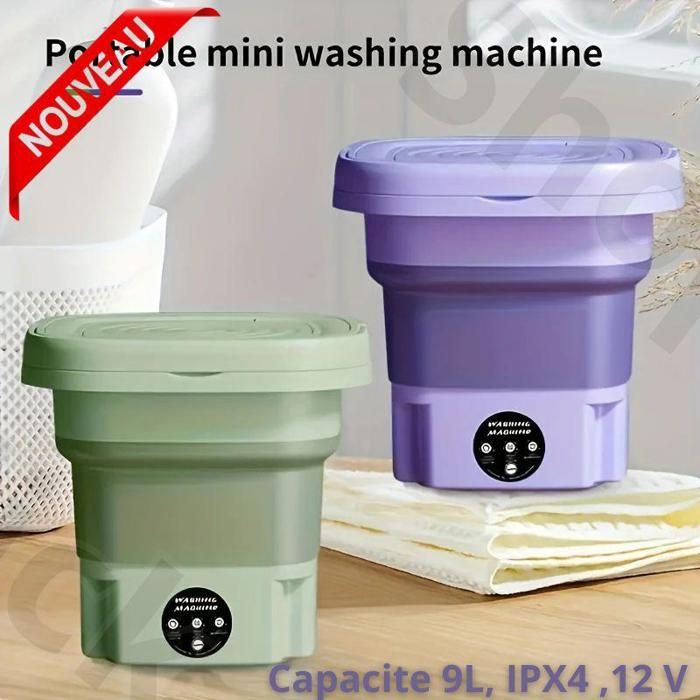 Machine à laver portable pliable avec essoreuse automatique vêtements 9L 12V Waterproof IPX4
