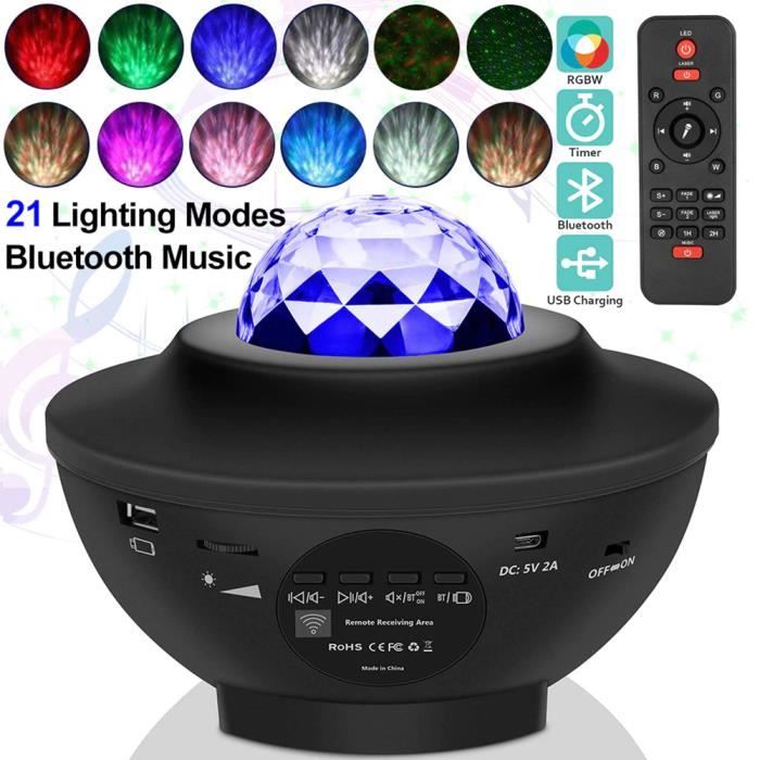 Lampe Projecteur Lumière LED Étoile, Projecteur de Veilleuse Rotatif avec 21 Modes, Télécommande, Enceinte pour Noël Halloween