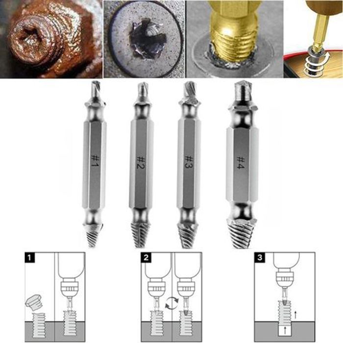Extracteur de vis endommagé mèches Double face Kit d'outils d'extraction de vis