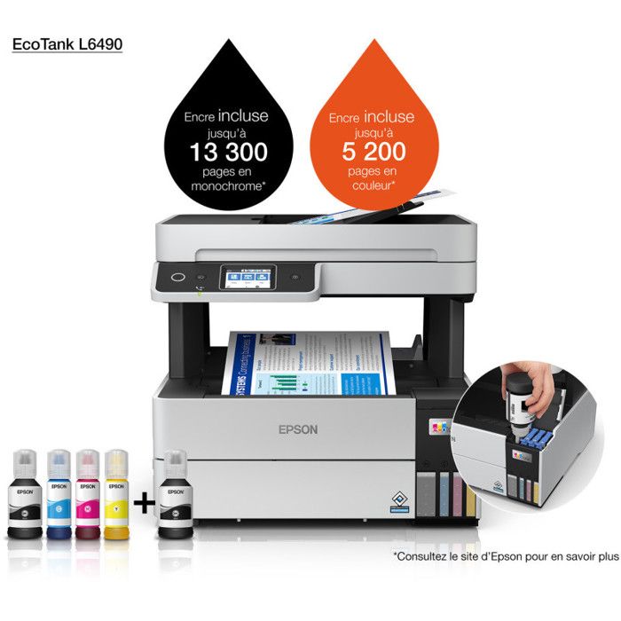 Imprimante EcoTank L6490 multifonction à réservoirs rechargeables (C11CJ88404)