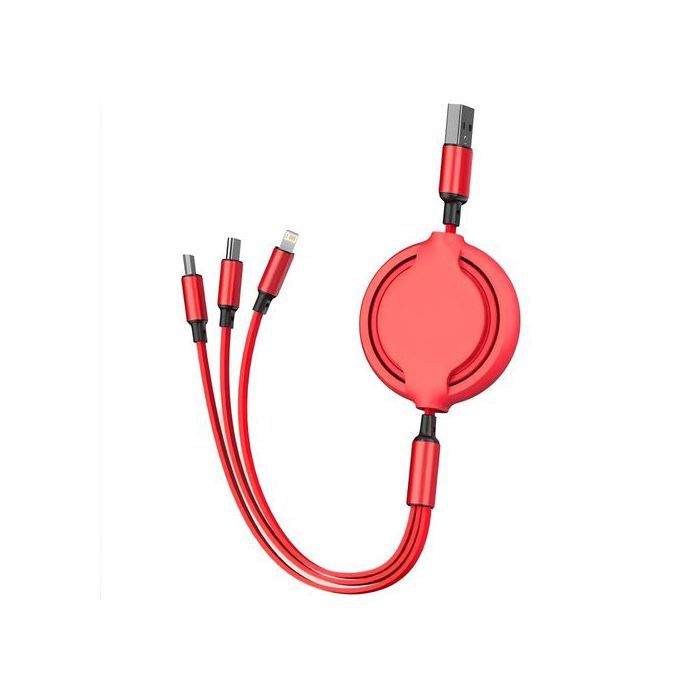 Câble de Charge 3-en-1 Rétractable 6A – Lightning, Type-C et Micro-USB, Rapide et Polyvalent