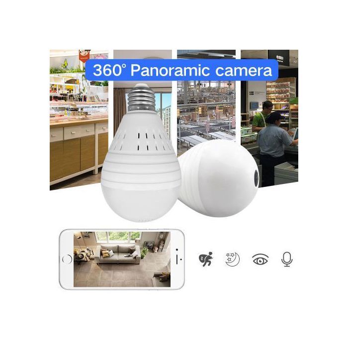 Panoramic Caméra de sécurité de l'ampoule WiFi, HD 1080P sans Fil fisheye Surveillance 360 ° panoramique