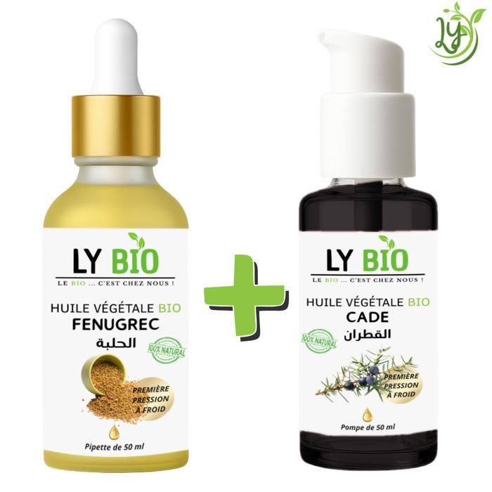 Pack d'huiles - LYBIO - Huile Fenugrec 50ml - Pipette - Huile Cade 50ml - Pompe