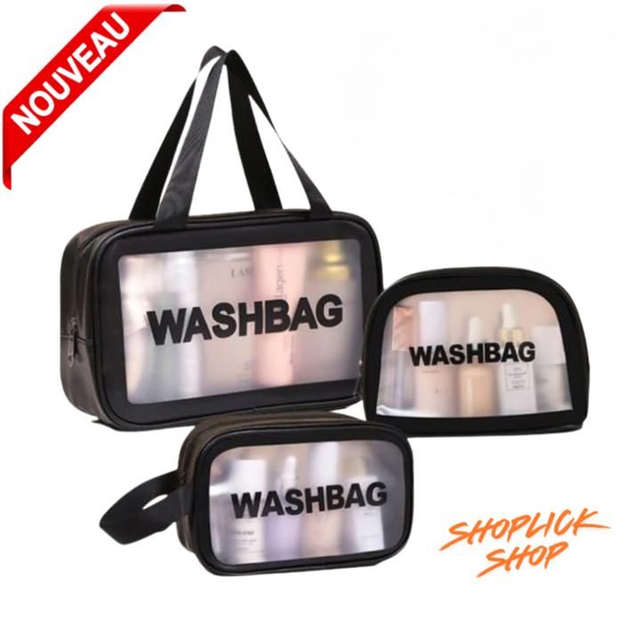 Trousse de maquillage de toilette imperméable en PVC Unisex pour femmes et les hommes 3 Pieces  (Noir)