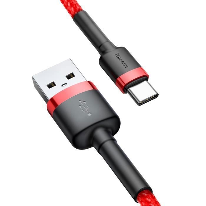 Câble USB vers USB Type C - BASEUS - Charge Rapide - 50cm - Rouge - Nylon Tressé
