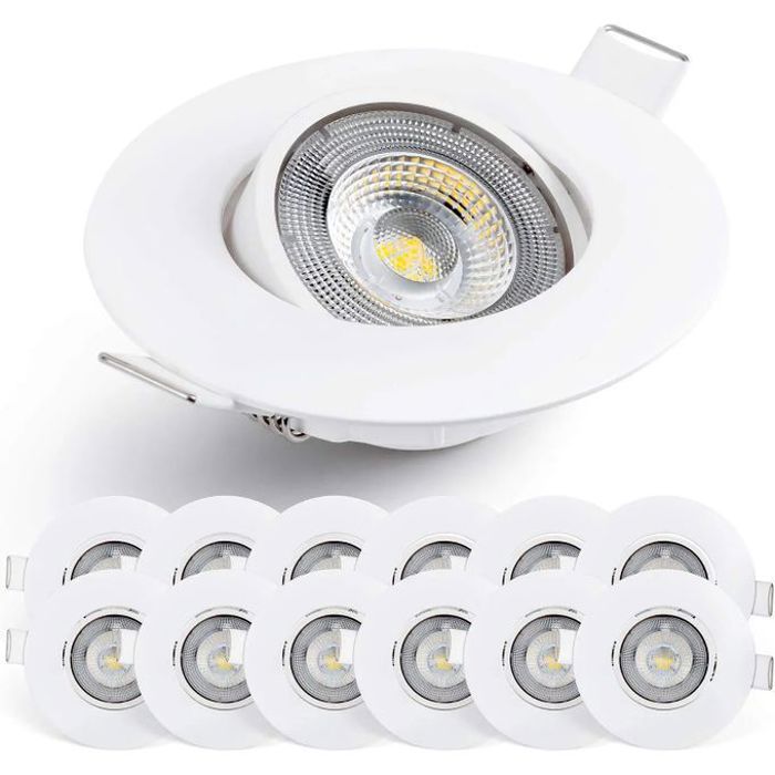 Spot Blanc LED Encastrable pour ampoules LED 12 Spots LEDs Ronds 7 W/500 Lumens/Blanche
