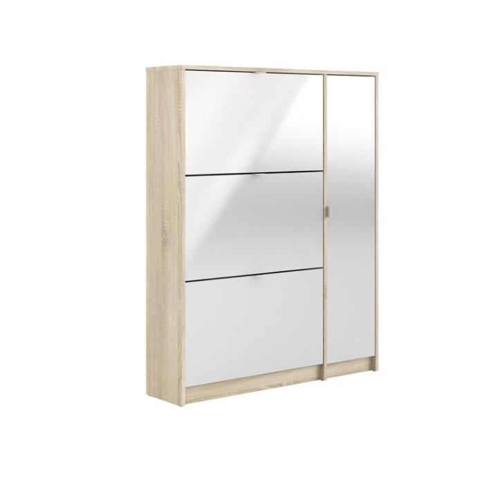 Meuble à chaussures w. 3 portes basculantes et 2 couches + 1 porte Structure en chêne Blanc brillant