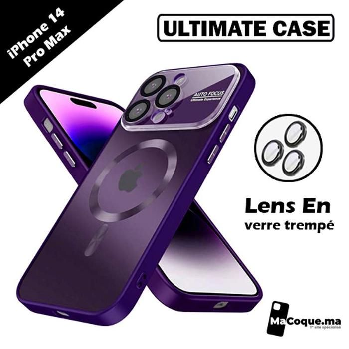 MAUVE Coque iPhone 14 Pro Max "ULTIMATE CASE" /LENS Protector En verre Trempé/Magnétique/Magsafe/Filtre Poussière.