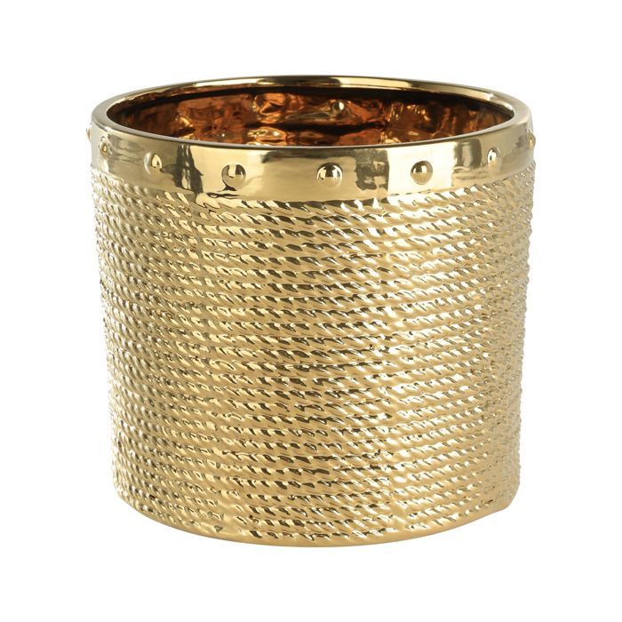 Cache-pot doré - ARAMBERRI - Diamètre 19,5 cm - Hauteur 17,5 cm - Poterie - Rond
